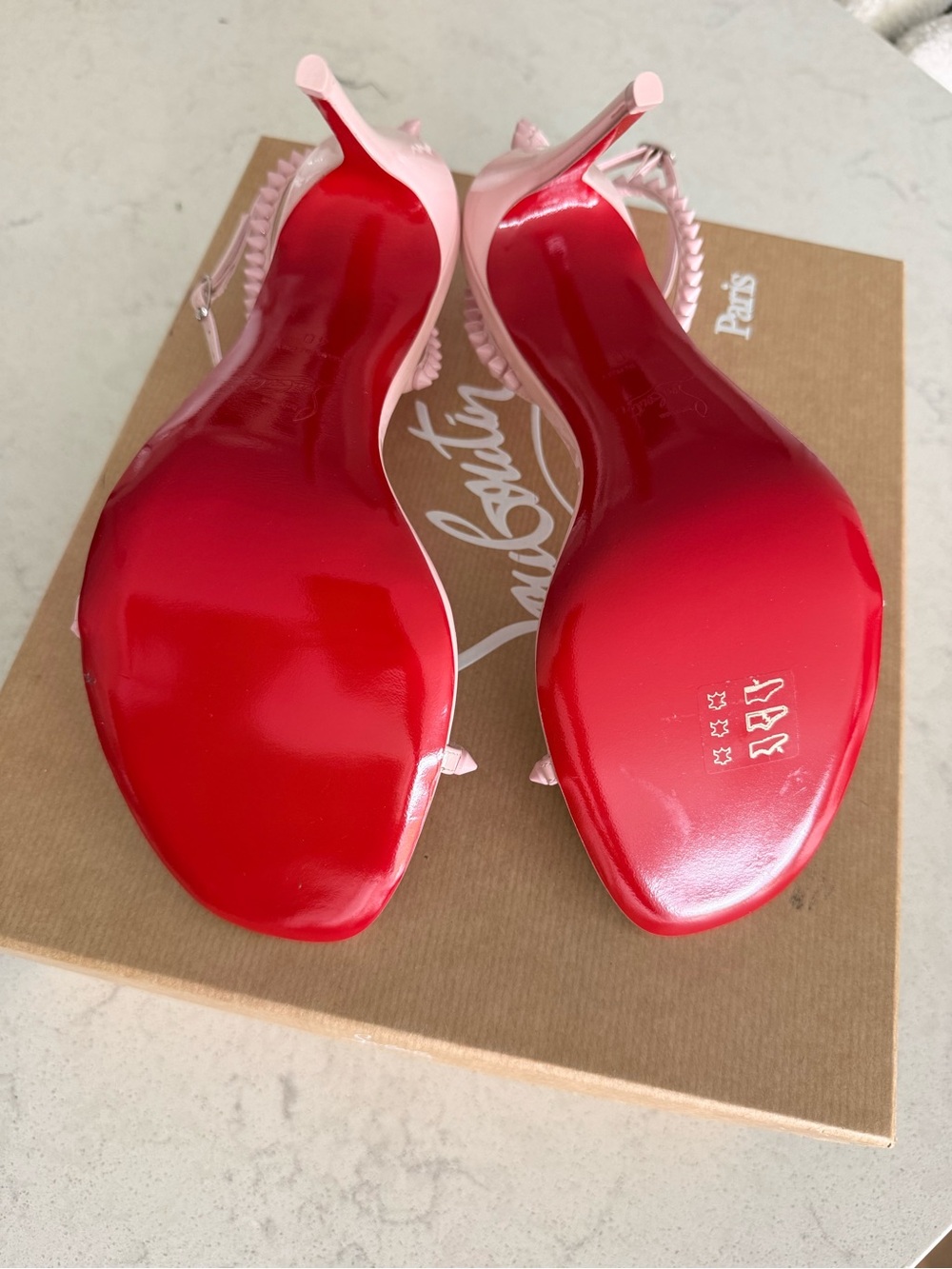 Christian Louboutin So Me Pink Patent Leather Studded Ankle-Strap Heels - Picture 6 of 6